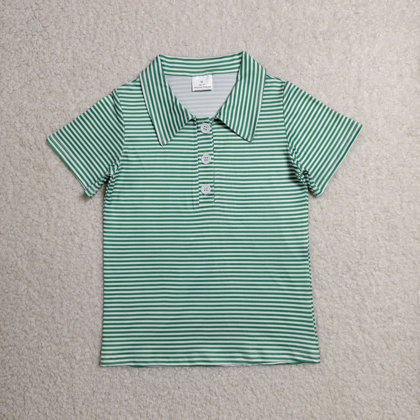 Boys Striped Green Polo
