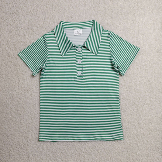 Boys Striped Green Polo