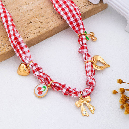 Jolene Scarf Charm Red Gingham Necklace