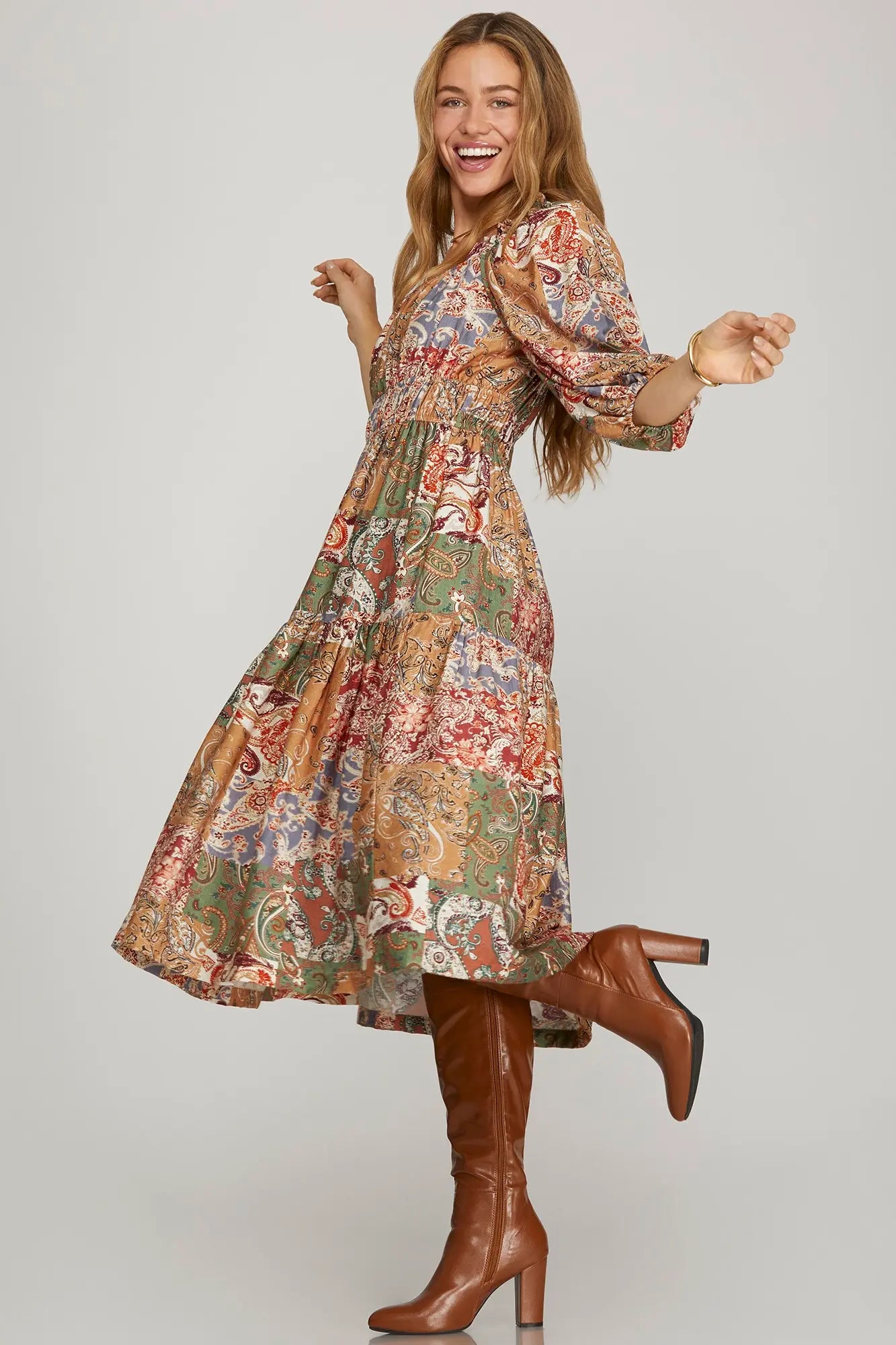 Zaira Patchwork Midi Dress