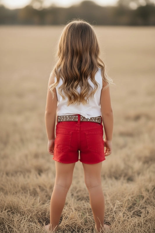 Girls Red Jean Shorts