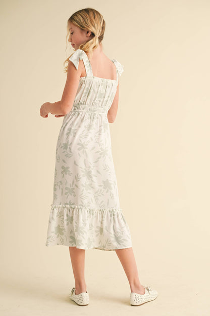 Girls Madeline Green Floral Midi Dress