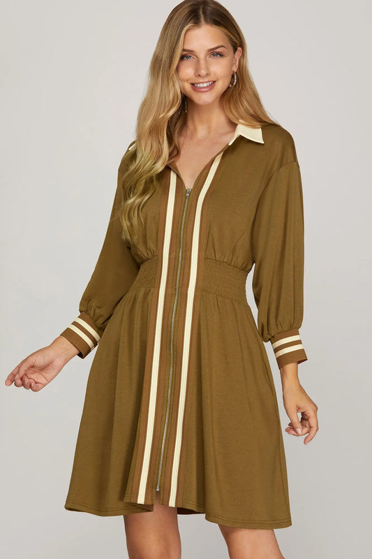 Twila Collared Striped Brown Dress