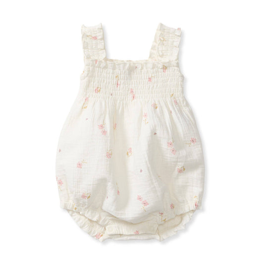 Baby Girls Burt's Bees Ivory Floral Muslin Romper