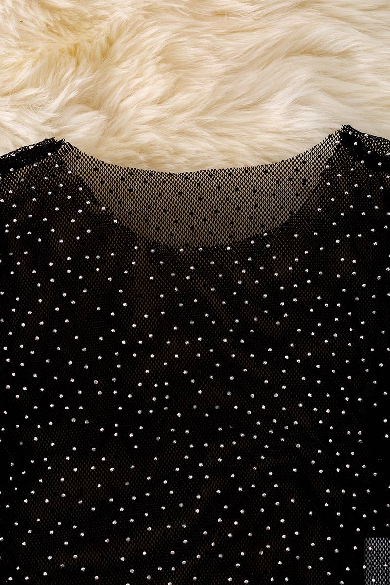 Girls Mesh Black Rhinestone Top