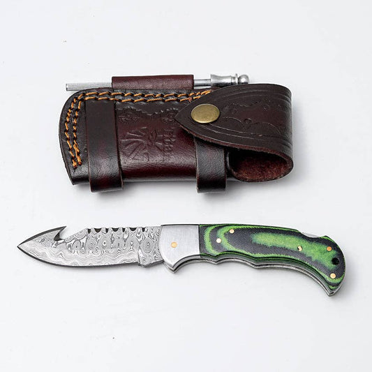Titan Micarta Gut Hook Hunting Knife with Leather Sheath & Fire Starter