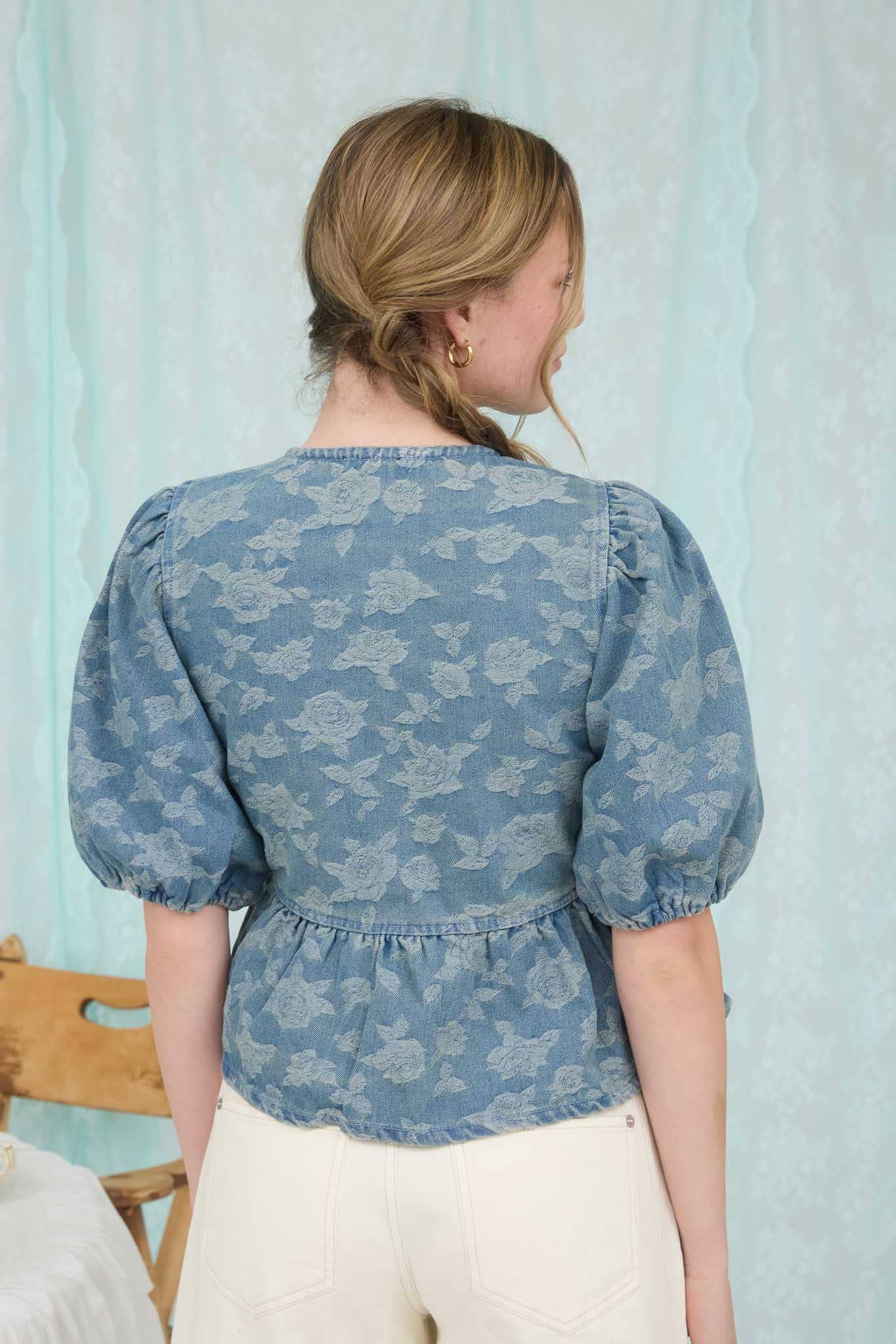 Rose Pattern Front Tie Peplum Blouse