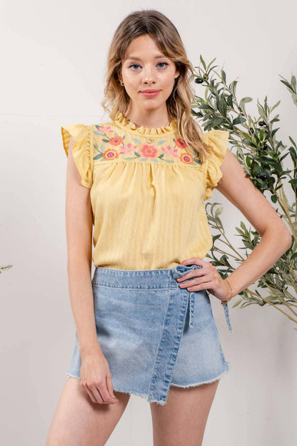 Colby Embroidered Ruffle Top