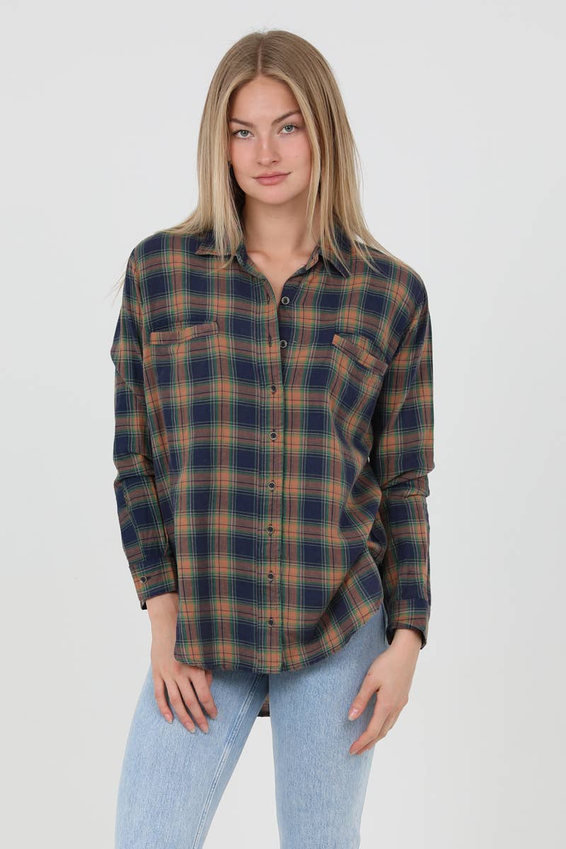 Runaway Plaid Orange & Navy Buttondown