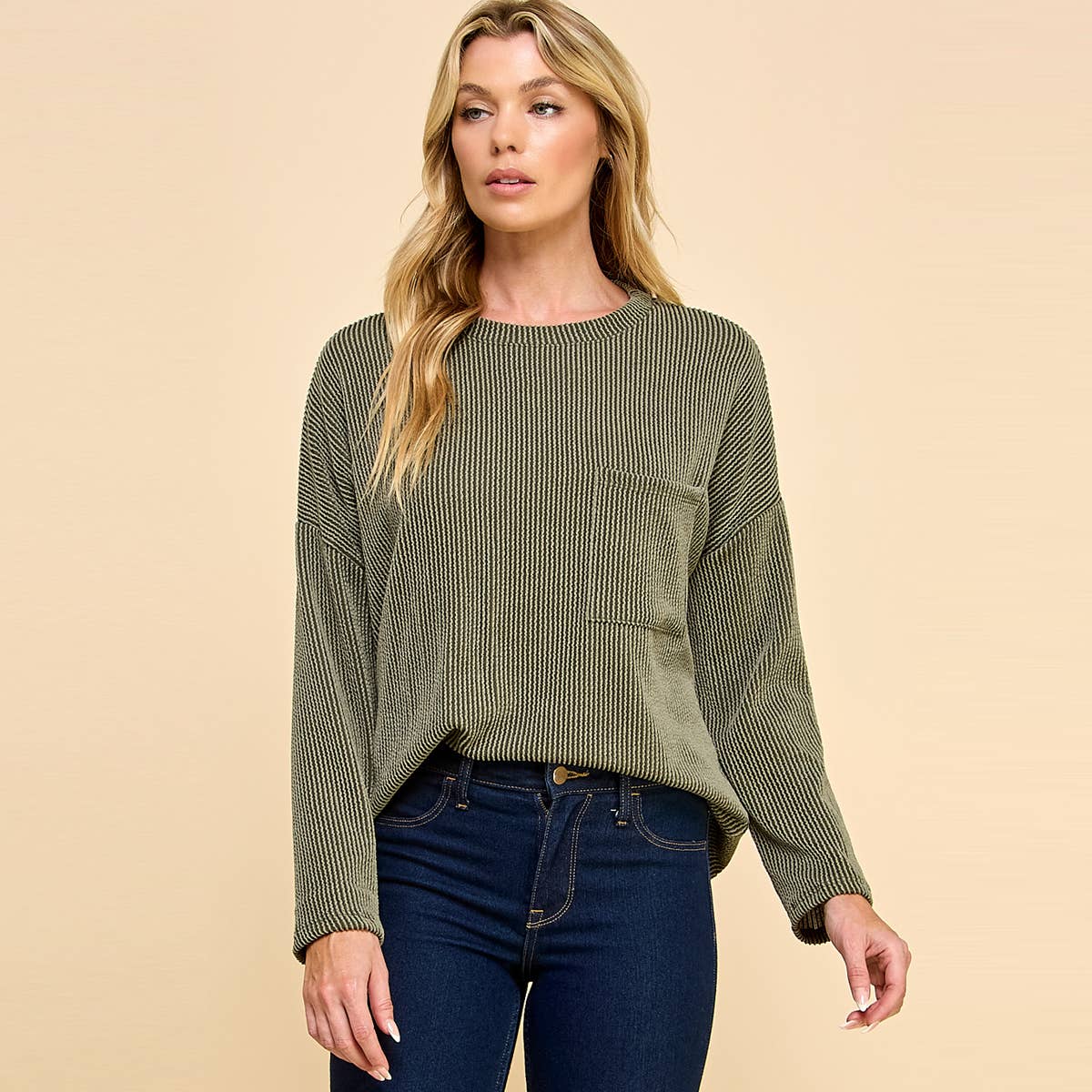 Romney Long Sleeve Ribbed Pocket Tee