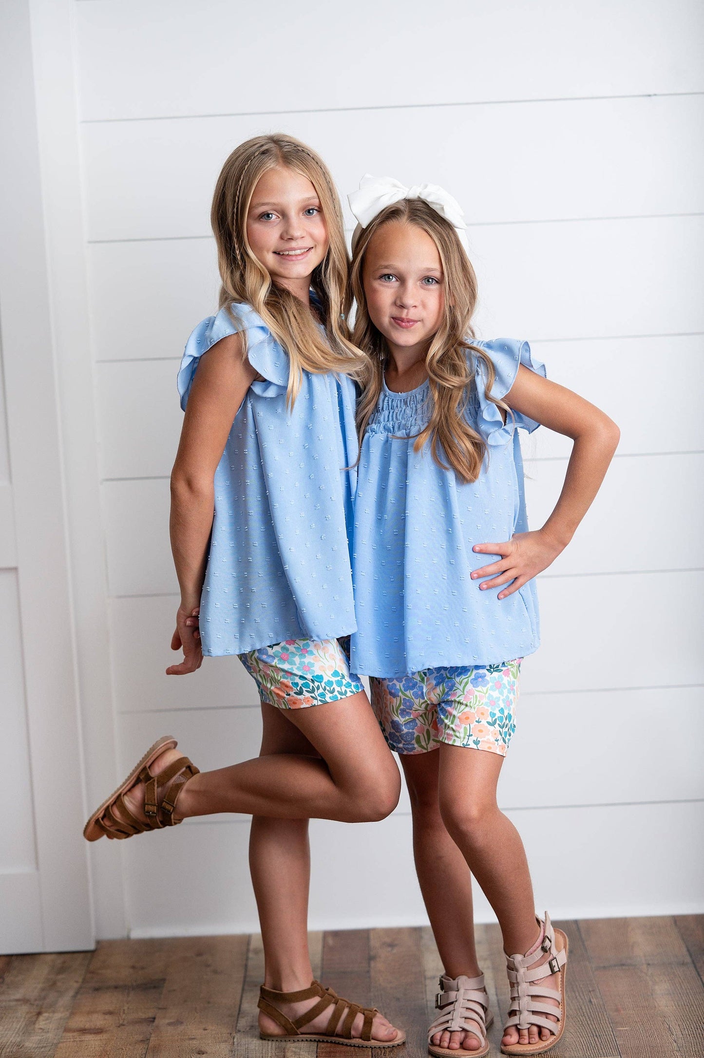 Girls Blue Swiss Dot Short Set