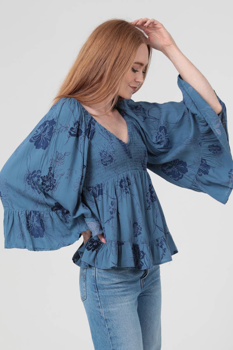Clarisse Floral Blue Boho Blouse