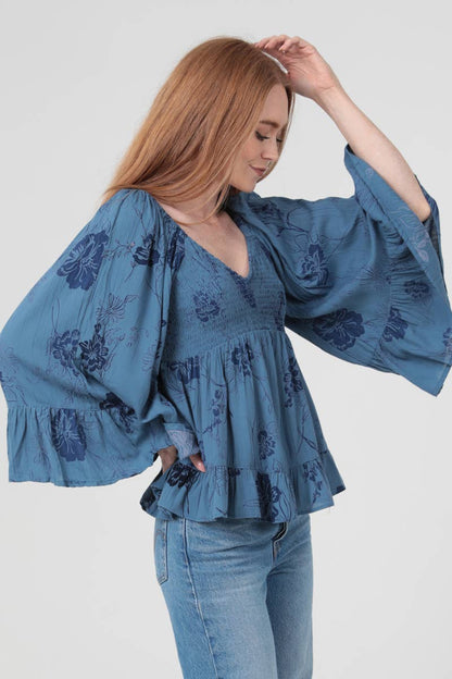 Clarisse Floral Blue Boho Blouse