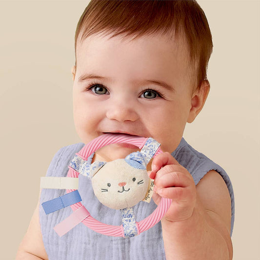 Itzy Ritzy Ring Pal™ - Teething Ring with Plush Character: Pink Kitty