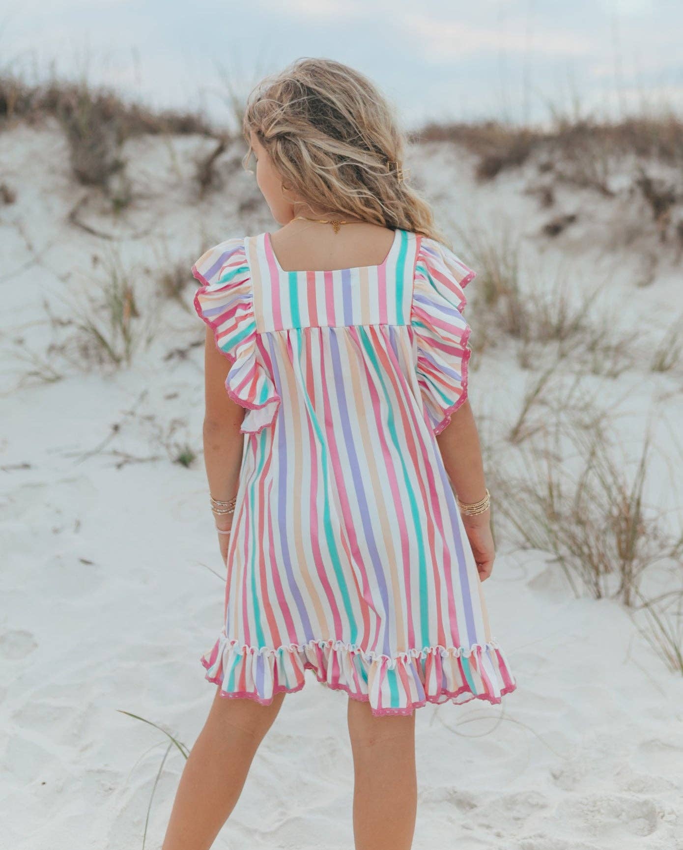 Girls Harlow Multi Stripe Ruffle Dress