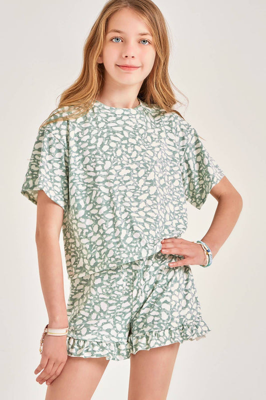 Girls Sage Animal Print Shorts Set