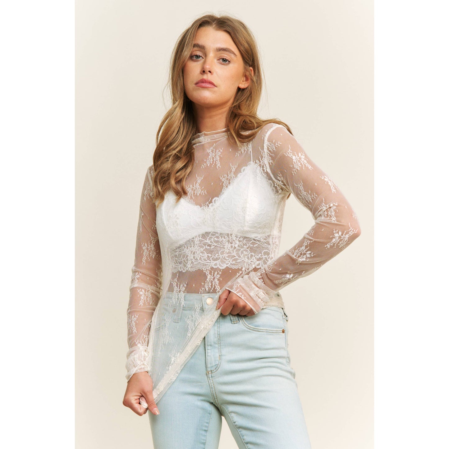 Sun City Grace Lace Long Sleeve Top