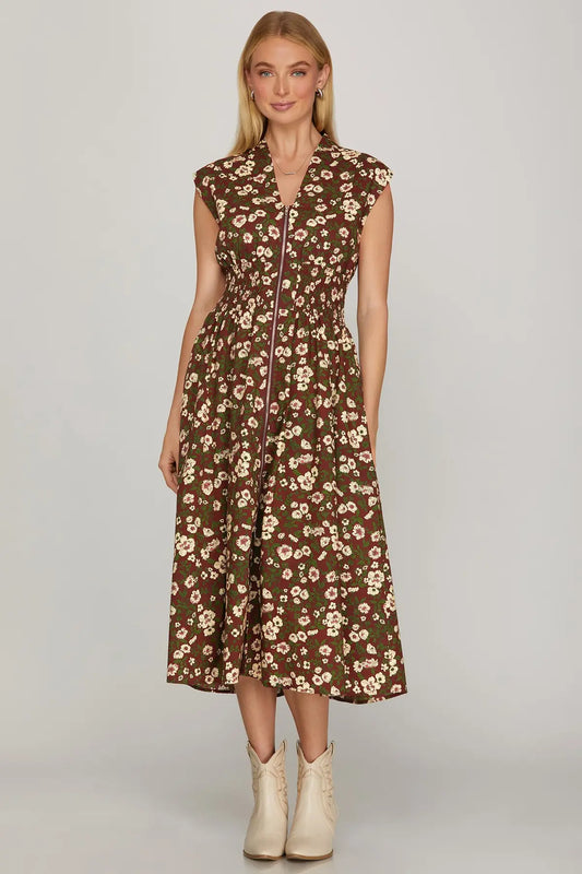 Perry Floral Zip Burgundy Dress