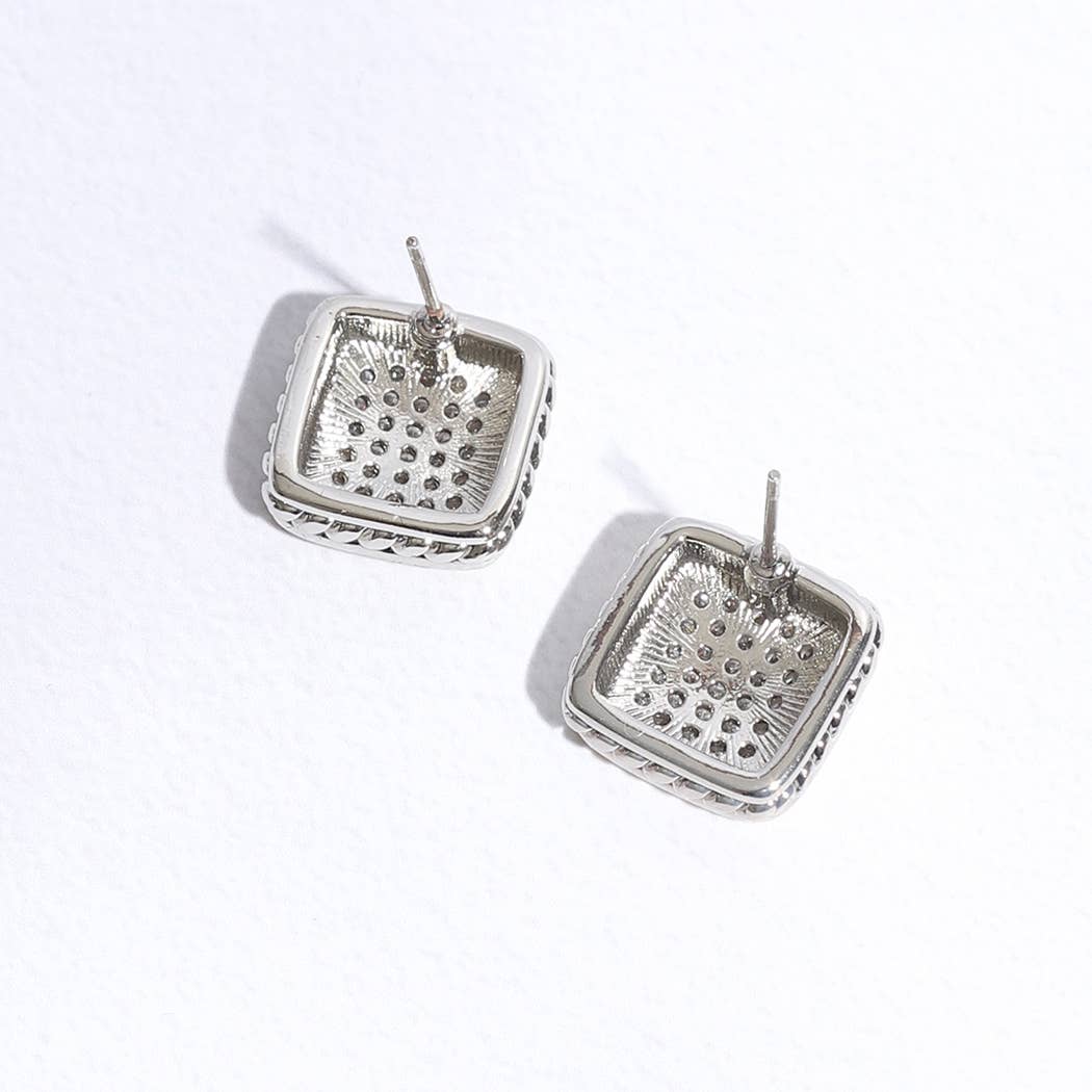 Gracie Two-Toned Square Crystal Stud Earrings