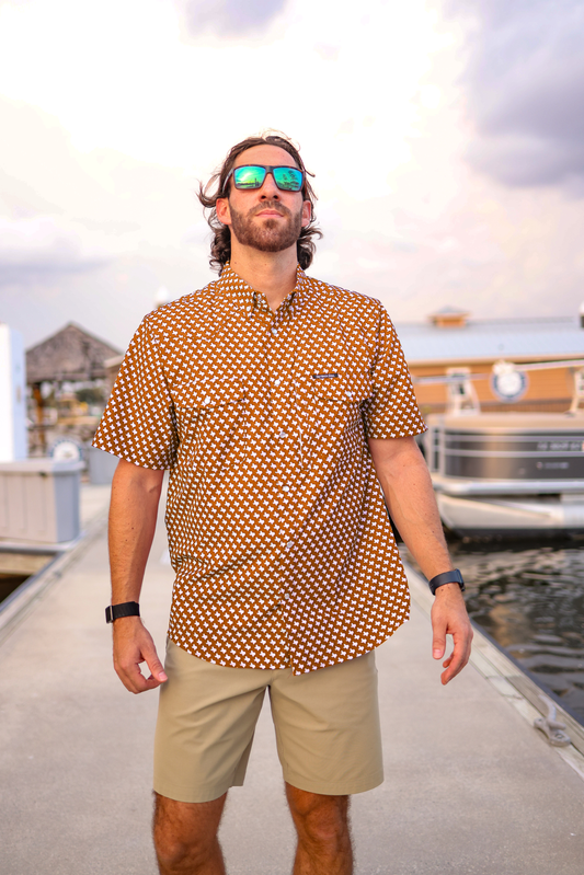 Mens Salt Water Soul TX Pearl Snap Austin Orange Fishing Shirt