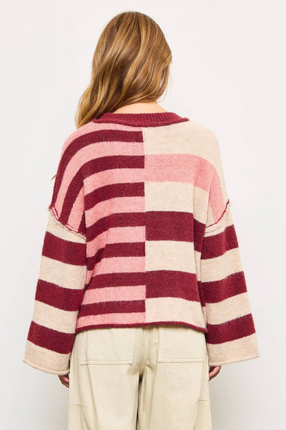 Astrid Maroon & Pink Stripe Knit Sweater