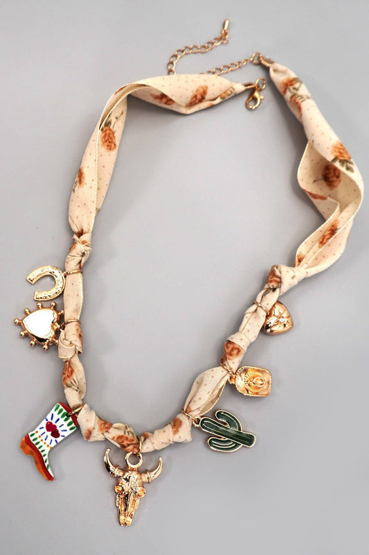 Jolene Scarf Western Charm Khaki Flower Necklace