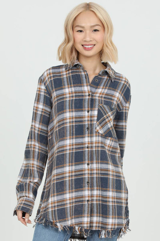 Runaway Plaid White & Navy Buttondown