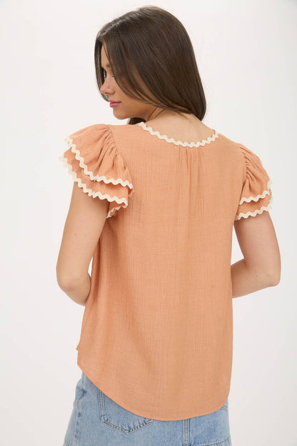 Frankie Rick Rack Ruffle Sleeve Blouse