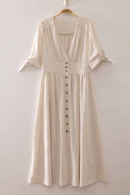 Patricia Buttondown Linen Midi Ivory Dress