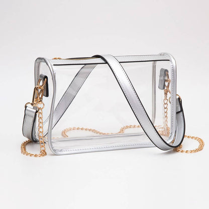 Clear Rectangle Silver Crossbody Bag