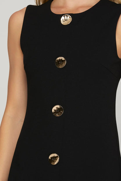 Briar Gold Button Basic Black Dress