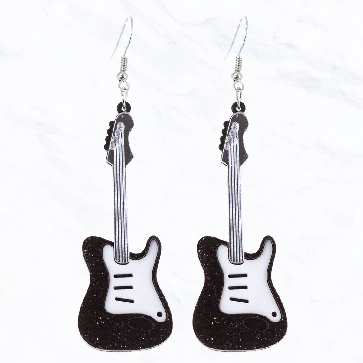 Glitter Rock Guitar Drop Earrings