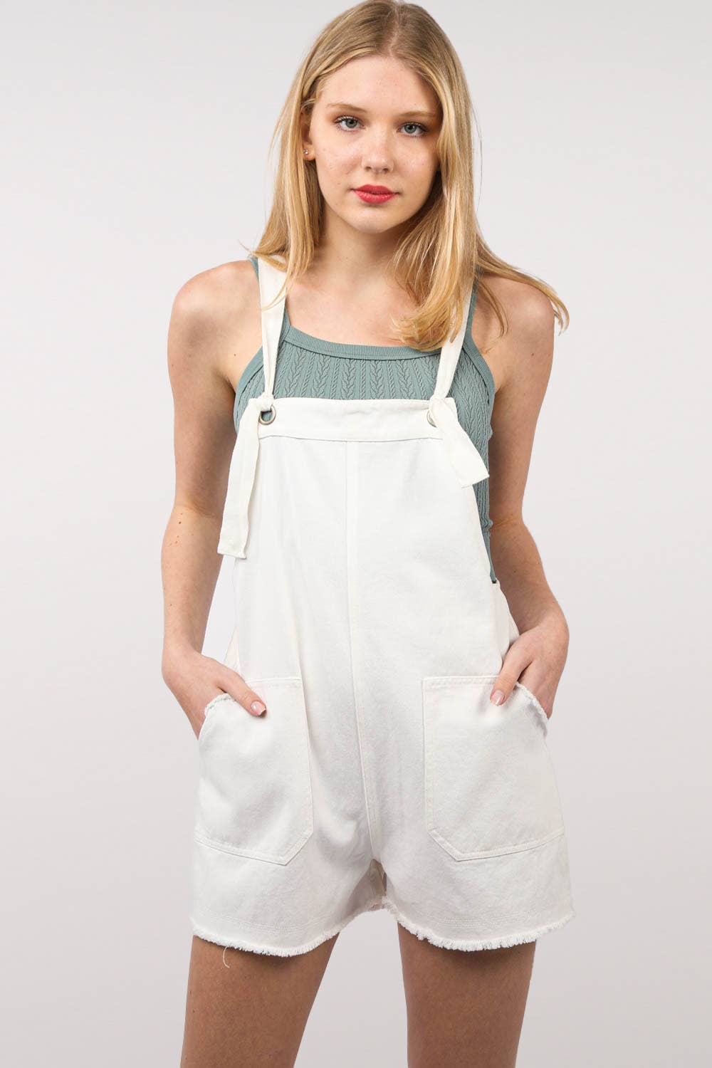 Cascade Knot Strap Frayed Romper