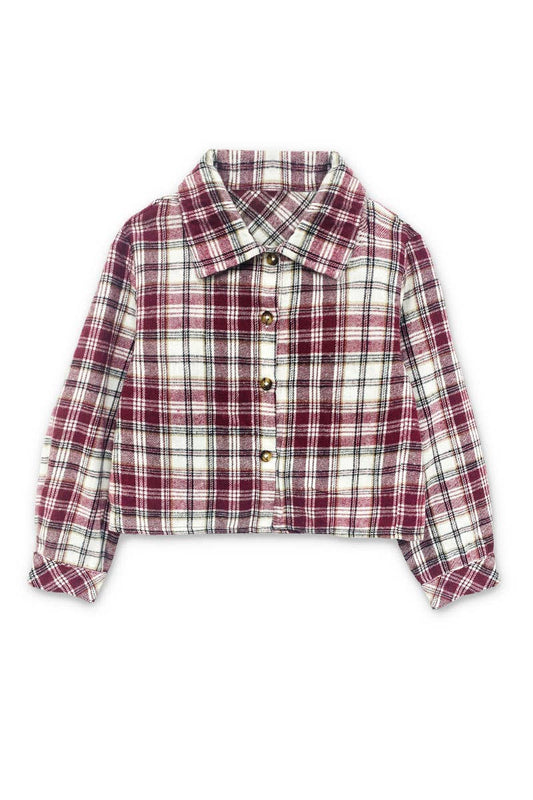 Girls Jordan Cropped Plaid Burgundy Buttondown