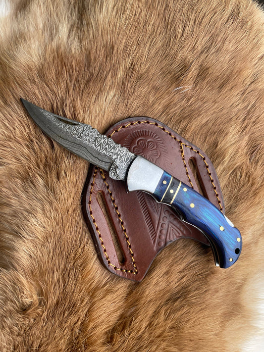 Titan Blue Diamond Folding Knife & Leather Sheath