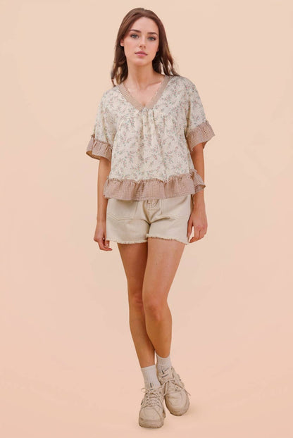 Peridot Floral Ruffle Blouse