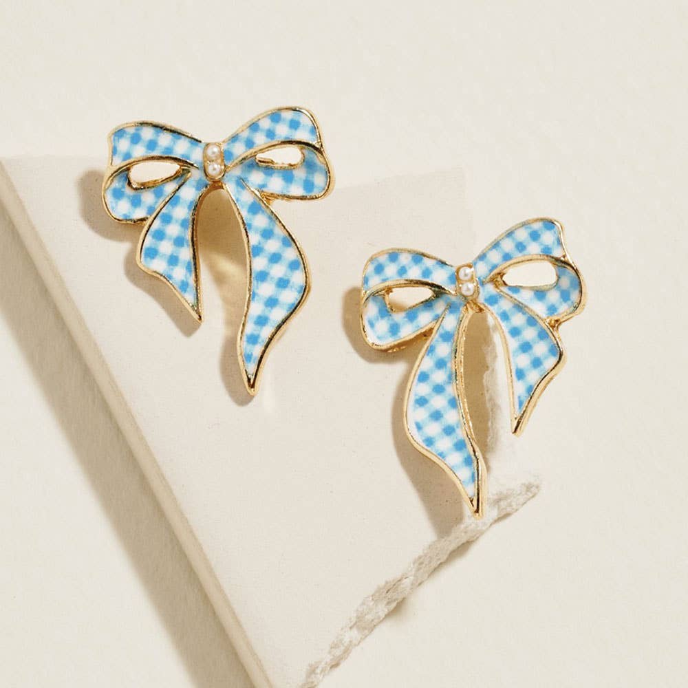 Virginia Gingham Bow Stud Earrings