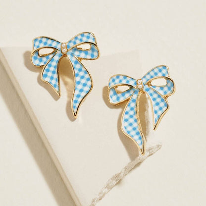 Virginia Gingham Bow Stud Earrings