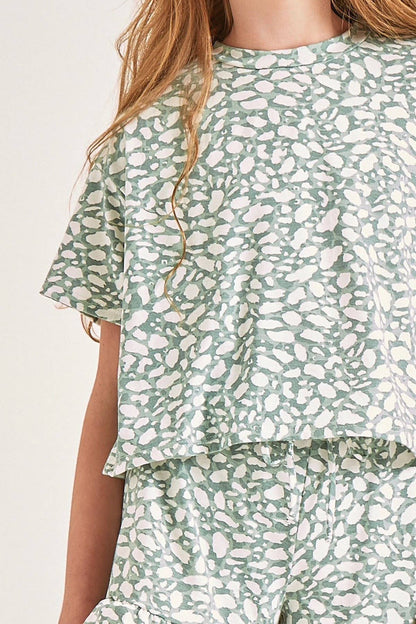Girls Sage Animal Print Shorts Set