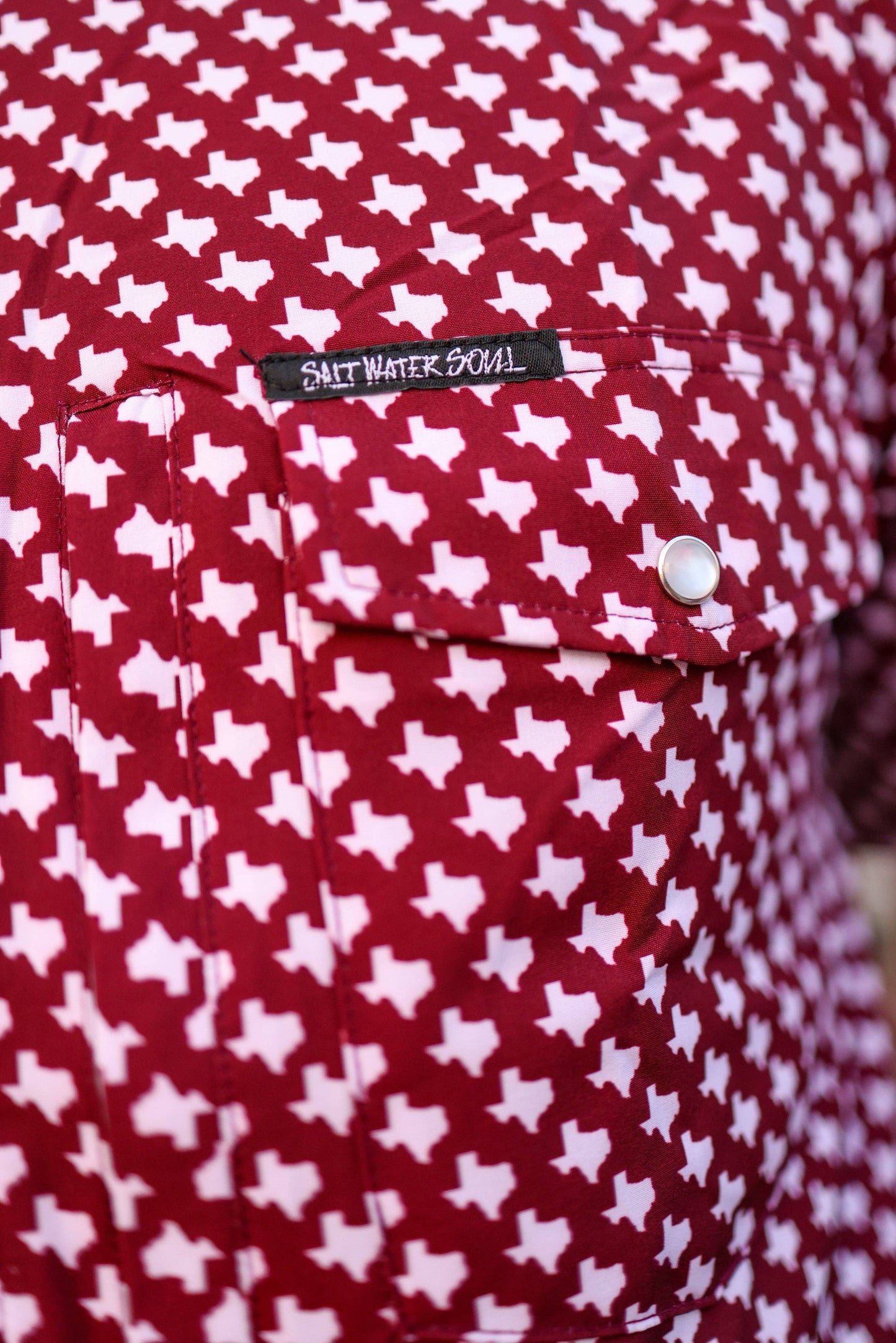 Mens Salt Water Soul TX Pearl Snap Maroon Fishing Shirt