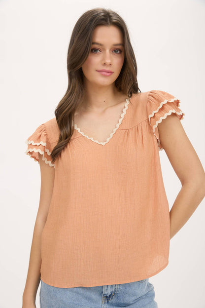 Frankie Rick Rack Ruffle Sleeve Blouse
