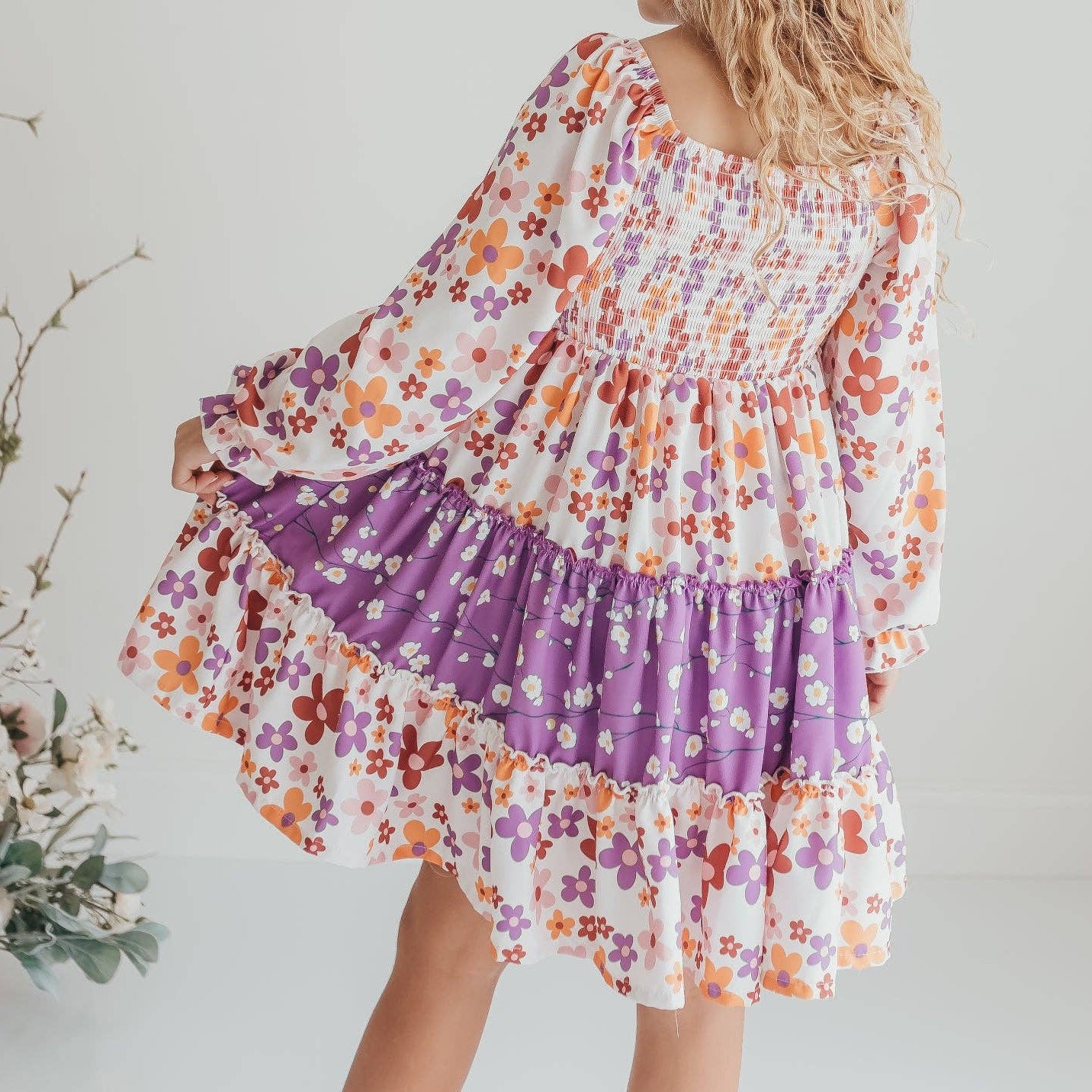 Girls Gracie Peach & Lavendar Flower Power Dress