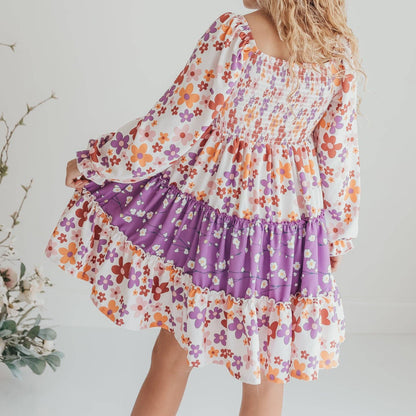 Girls Gracie Peach & Lavendar Flower Power Dress