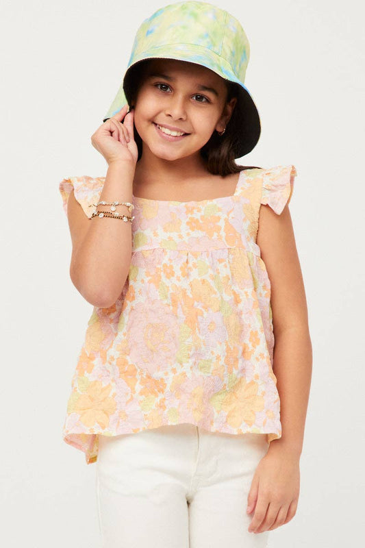 Girls Boho Floral Ruffle Tank