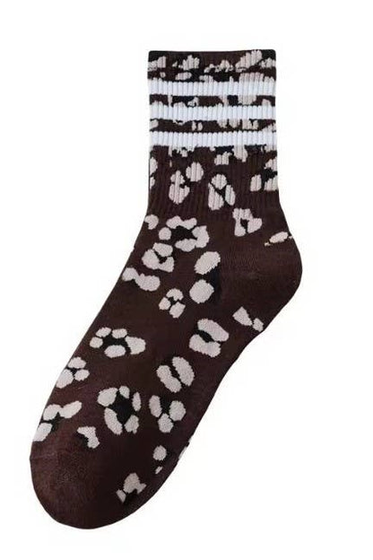 Leopard Striped Crew Socks