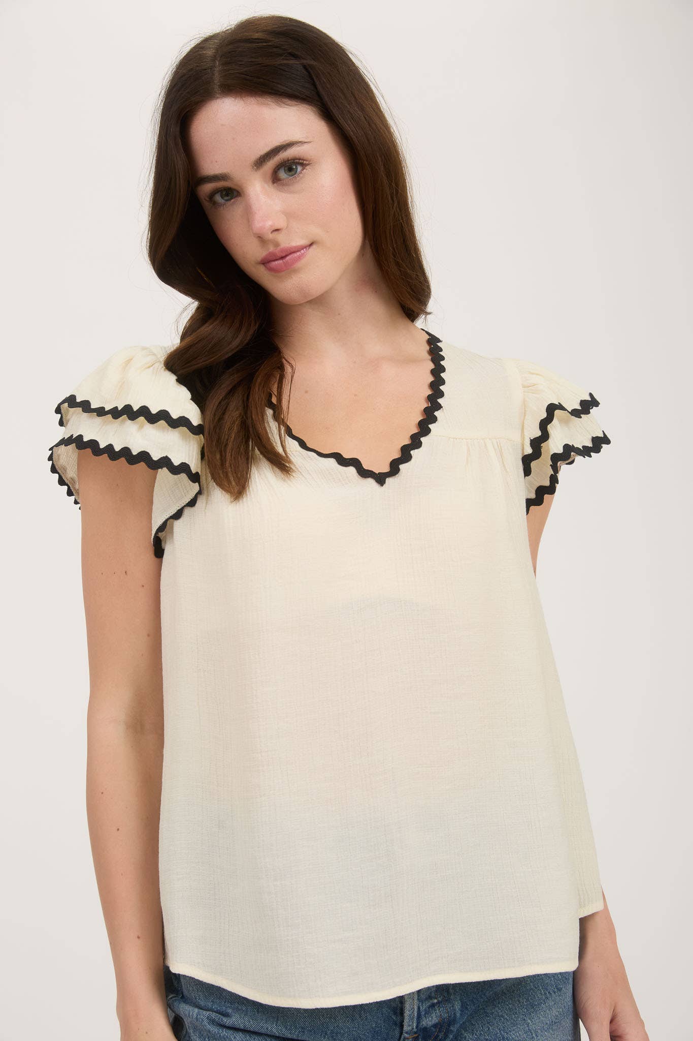 Frankie Rick Rack Ruffle Sleeve Blouse