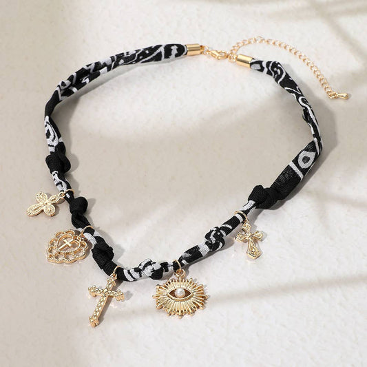 Bluebird Bandana Charm Black Cross Necklace