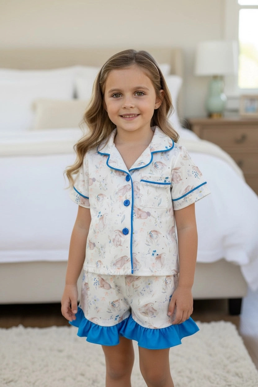Girls Bunny Ruffle Pajama Short Set