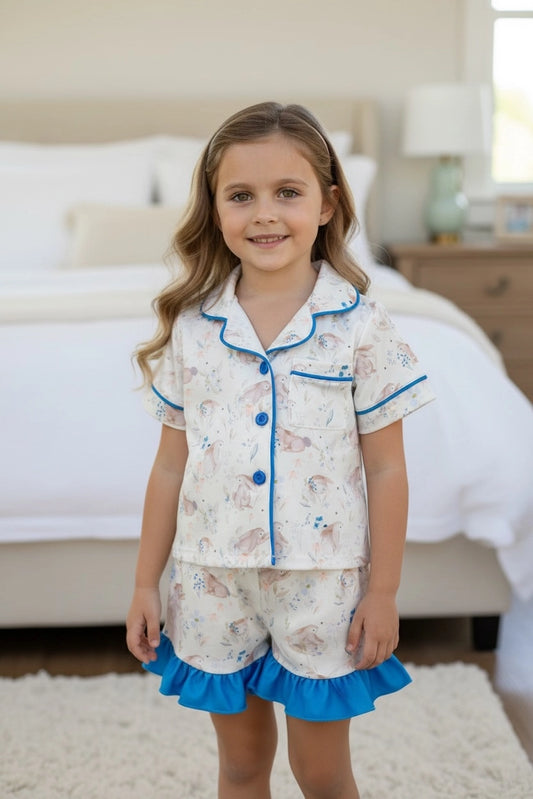 Girls Bunny Ruffle Pajama Short Set