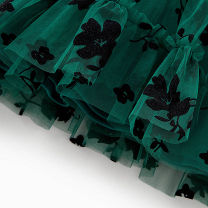 Girls Green & Black Floral Tulle Dress